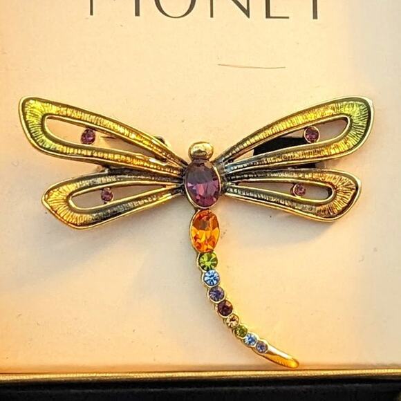 Vintage Monet Dragonfly Crystal Brooch New in Box - Picture 1 of 5